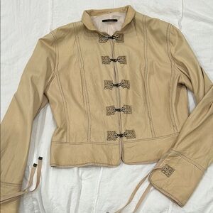 Beige Women's Jacket with Toggle Closures